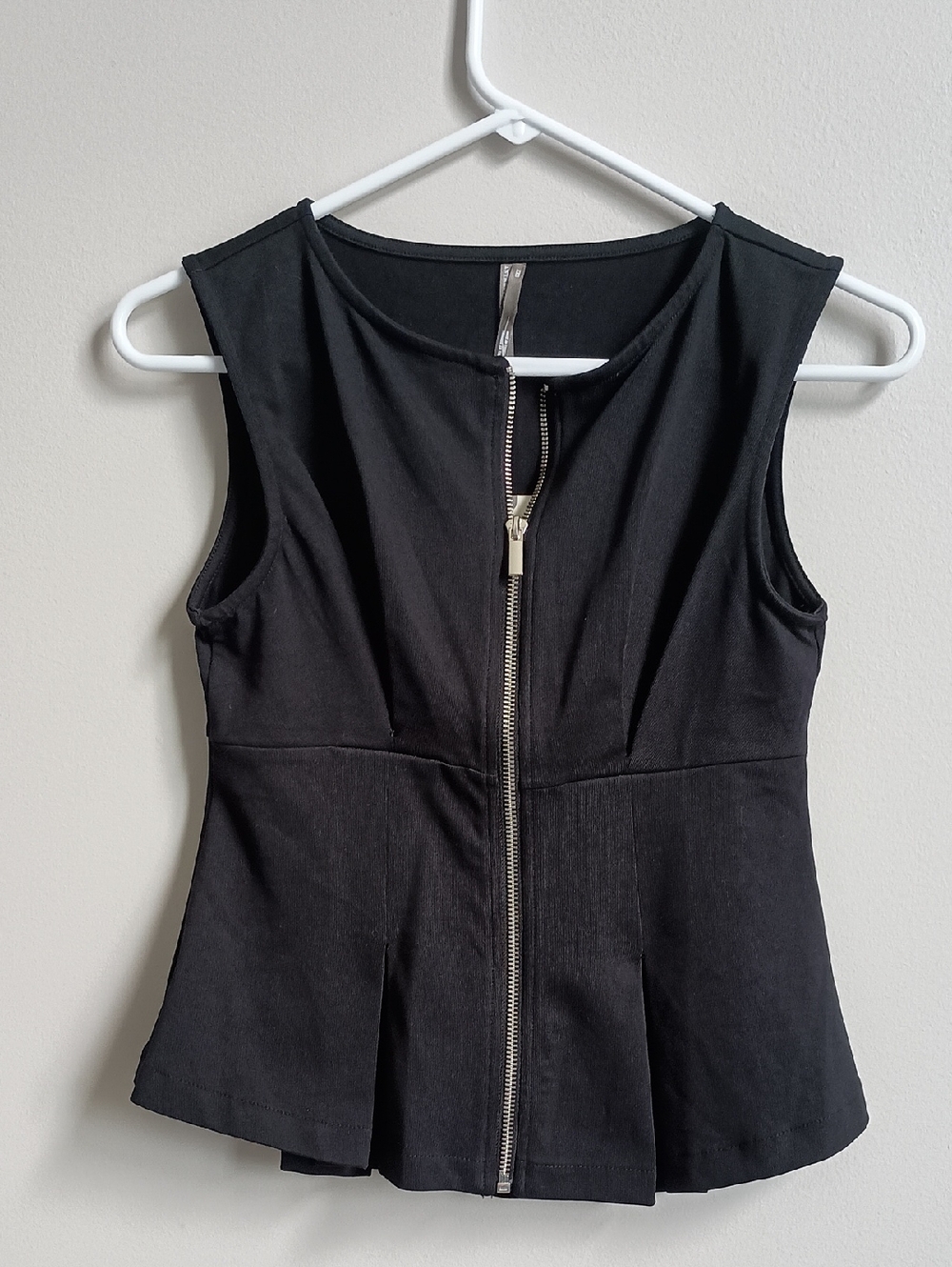 Anthropologie Black Zip-Front Peplum Top